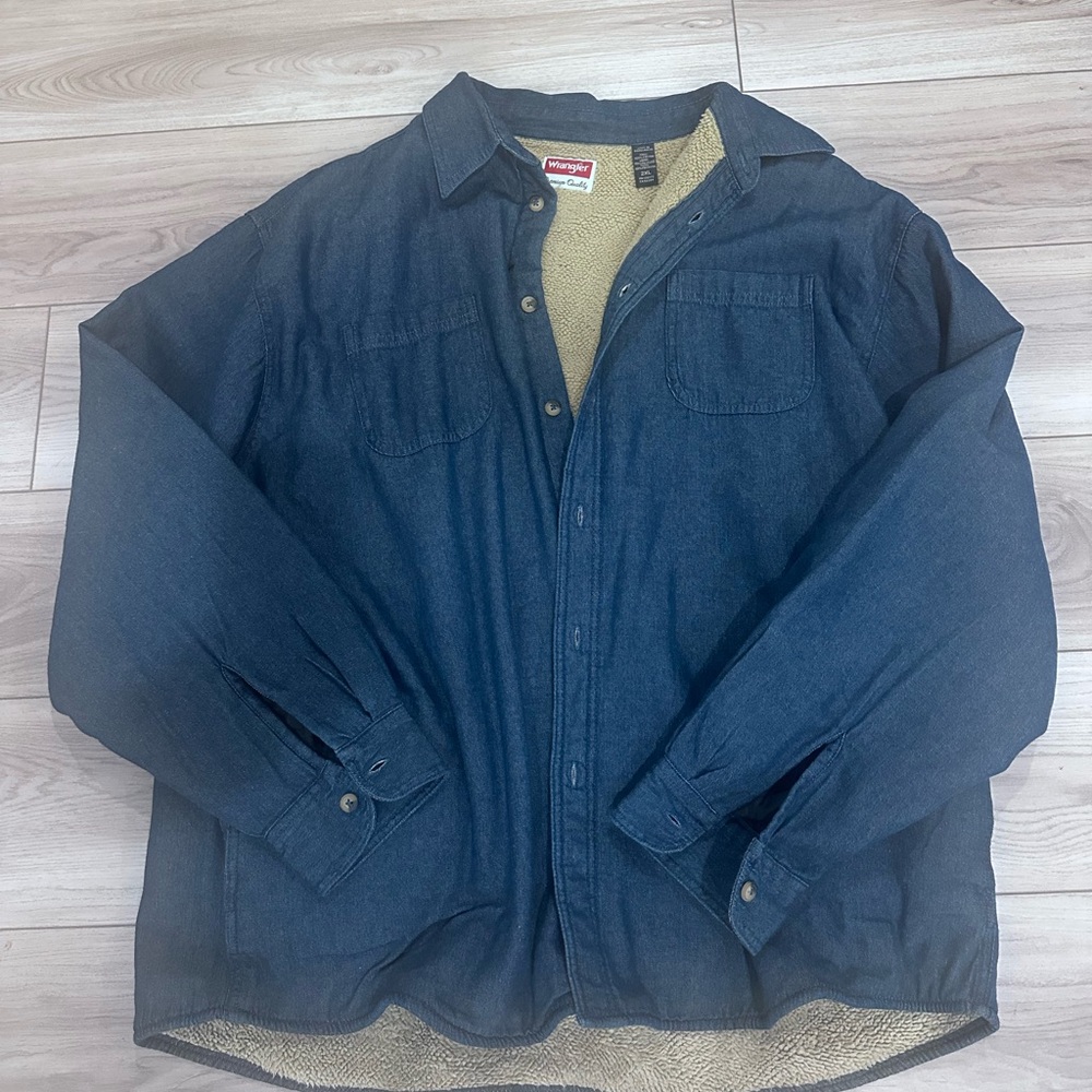 Wrangler Navy Blue Sherpa-Lined Shirt Jacket